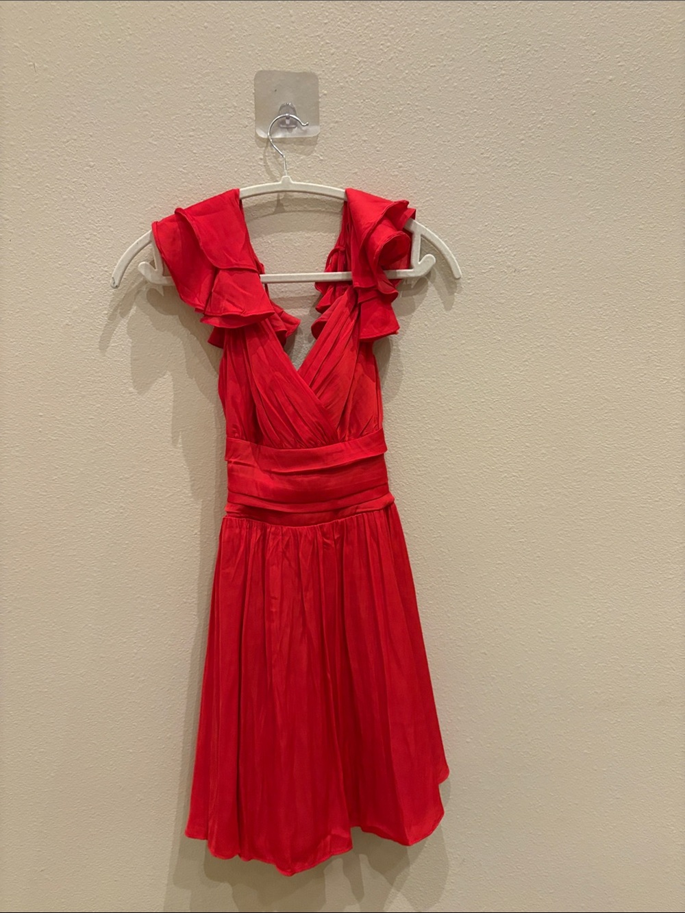Hello Molly Red Ruffled V-Neck Cocktail Dress
